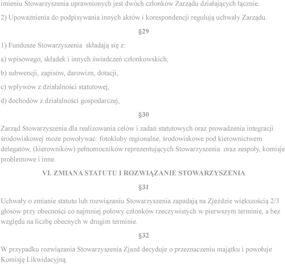 działalności gospodarczej, Zarząd Stowarzyszenia dla realizowania celów i zadań statutowych oraz prowadzenia integracji 30 środowiskowej może powoływać: fotokluby regionalne, środowiskowe pod