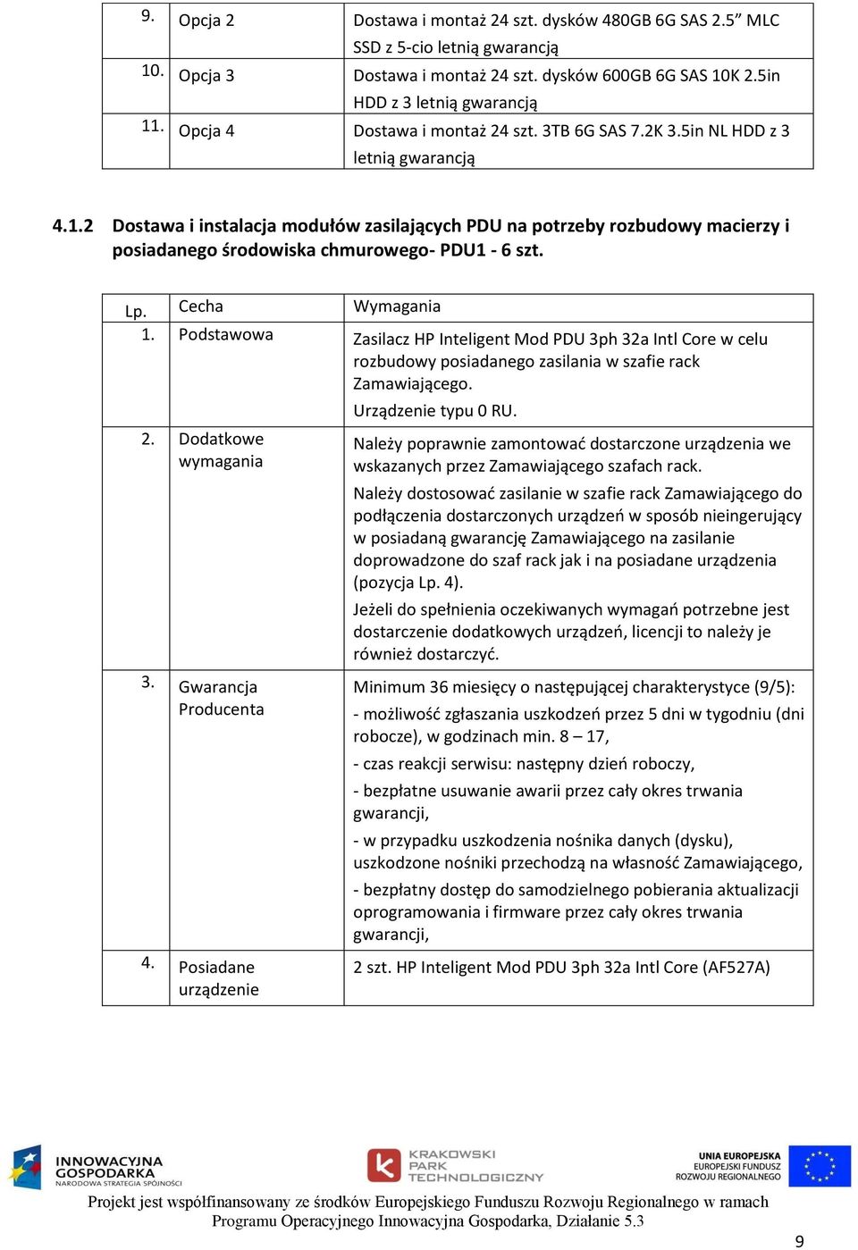 2 Dostawa i instalacja modułów zasilających PDU na potrzeby rozbudowy macierzy i posiadanego środowiska chmurowego- PDU1-6 szt. 1.