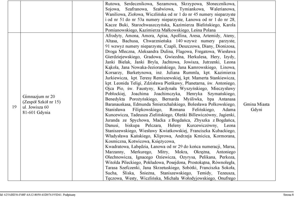 nieparzyste i od nr 51 do nr 53a numery nieparzyste, Łanowa od nr 1 do nr 28, Kacze Buki, Starochwaszczyńska, Kazimierza Bielińskiego, Karola Pomianowskiego, Kazimierza Małkowskiego, Leśna Polana