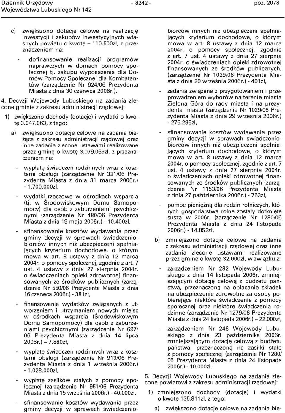 zakupu wyposażenia dla Domów Pomocy Społecznej dla Kombatantów (zarządzenie Nr 624/06 Prezydenta Miasta z dnia 30 czerwca 2006r.). 4.