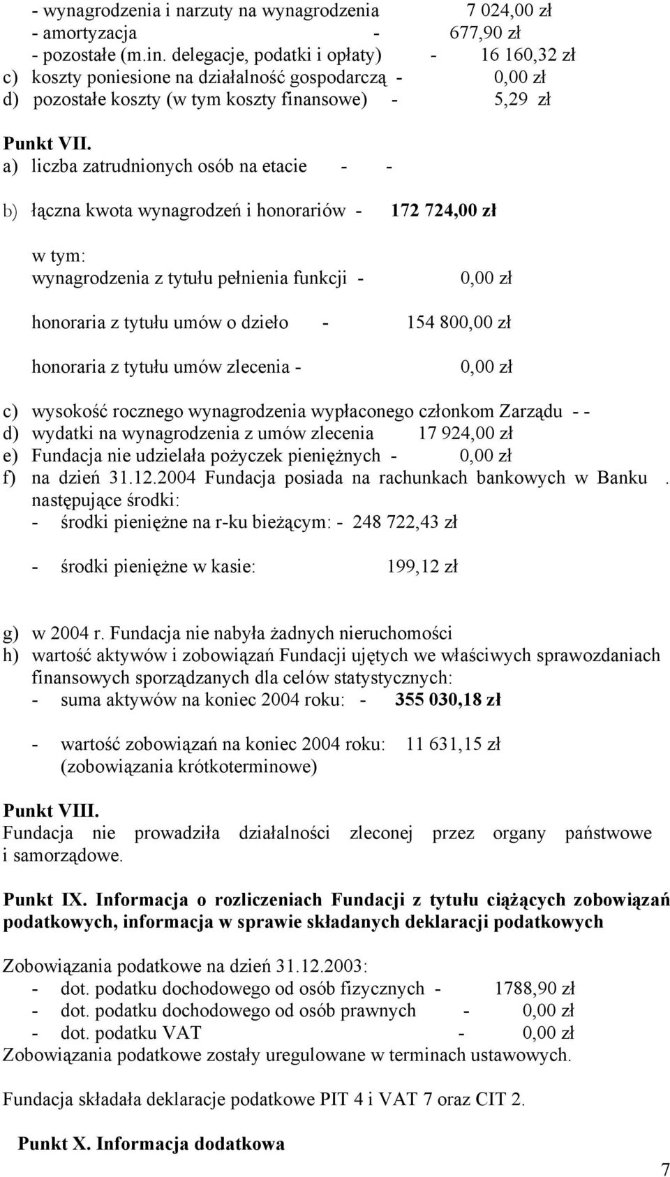 a) liczba zatrudnionych osób na etacie - - b) łączna kwota wynagrodzeń i honorariów - 172 724,00 zł w tym: wynagrodzenia z tytułu pełnienia funkcji - 0,00 zł honoraria z tytułu umów o dzieło - 154