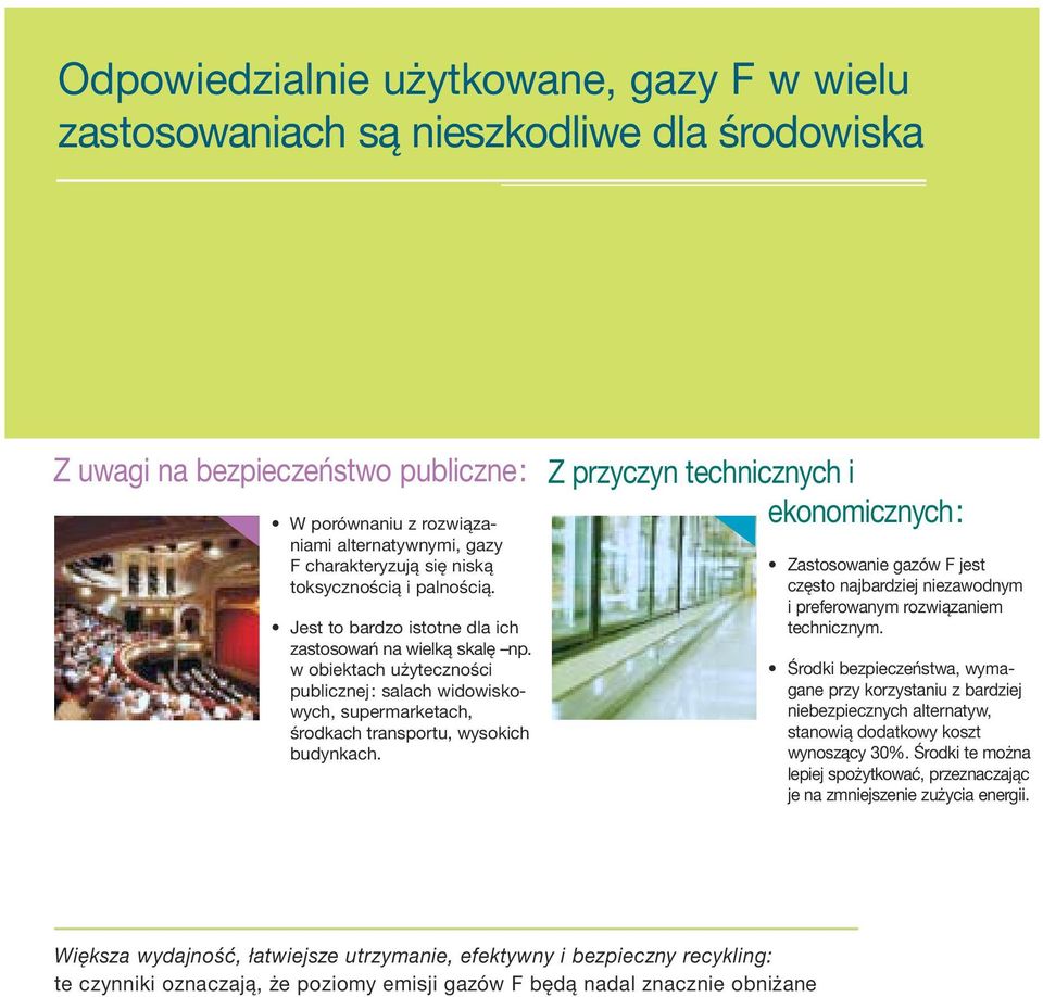 w obiektach użyteczności publicznej: salach widowiskowych, supermarketach, środkach transportu, wysokich budynkach.