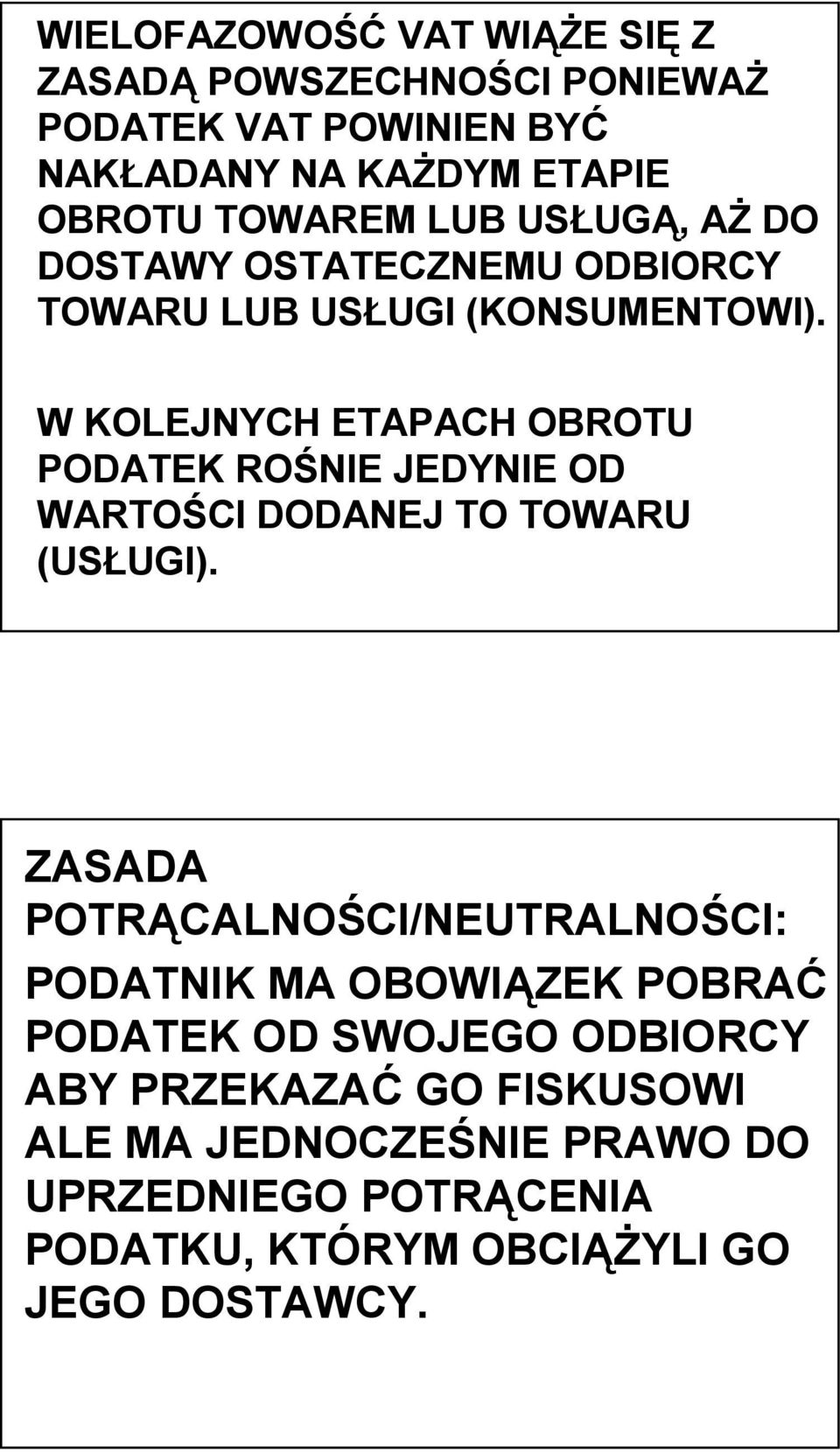 W KOLEJNYCH ETAPACH OBROTU PODATEK ROŚNIE JEDYNIE OD WARTOŚCI DODANEJ TO TOWARU (USŁUGI).