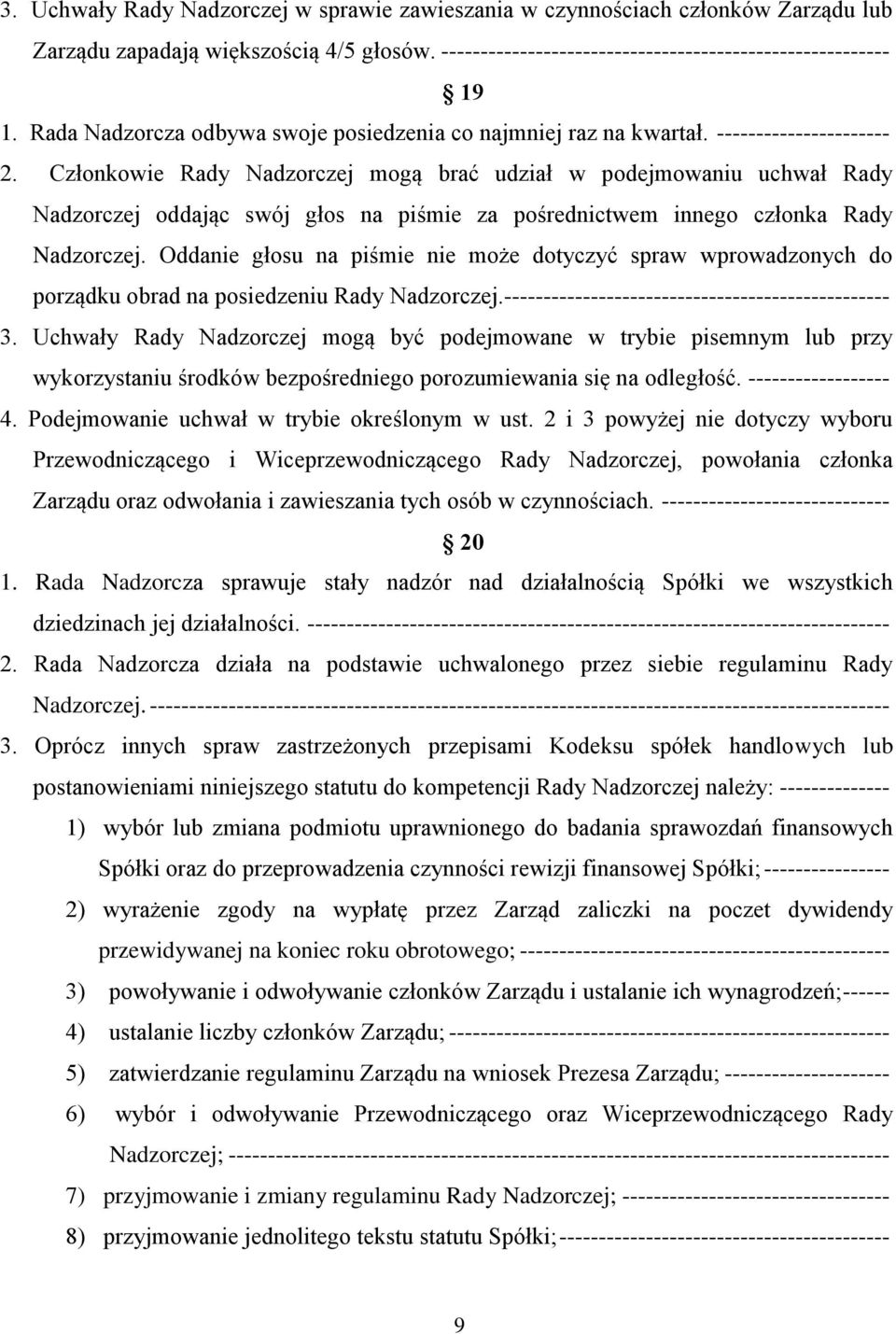 Członkowie Rady Nadzorczej mogą brać udział w podejmowaniu uchwał Rady Nadzorczej oddając swój głos na piśmie za pośrednictwem innego członka Rady Nadzorczej.