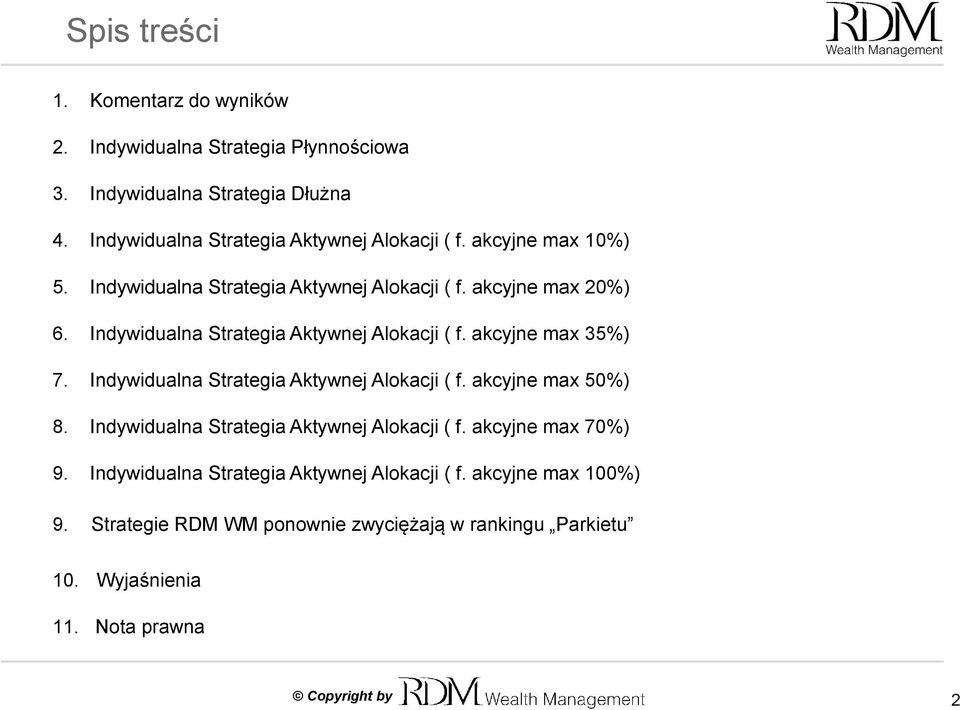 Indywidualna Strategia Aktywnej Alokacji ( f. akcyjne max 35%) 7. Indywidualna Strategia Aktywnej Alokacji ( f. akcyjne max 50%) 8.