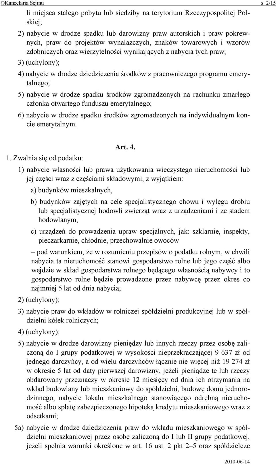 towarowych i wzorów zdobniczych oraz wierzytelności wynikających z nabycia tych praw; 3) (uchylony); 4) nabycie w drodze dziedziczenia środków z pracowniczego programu emerytalnego; 5) nabycie w