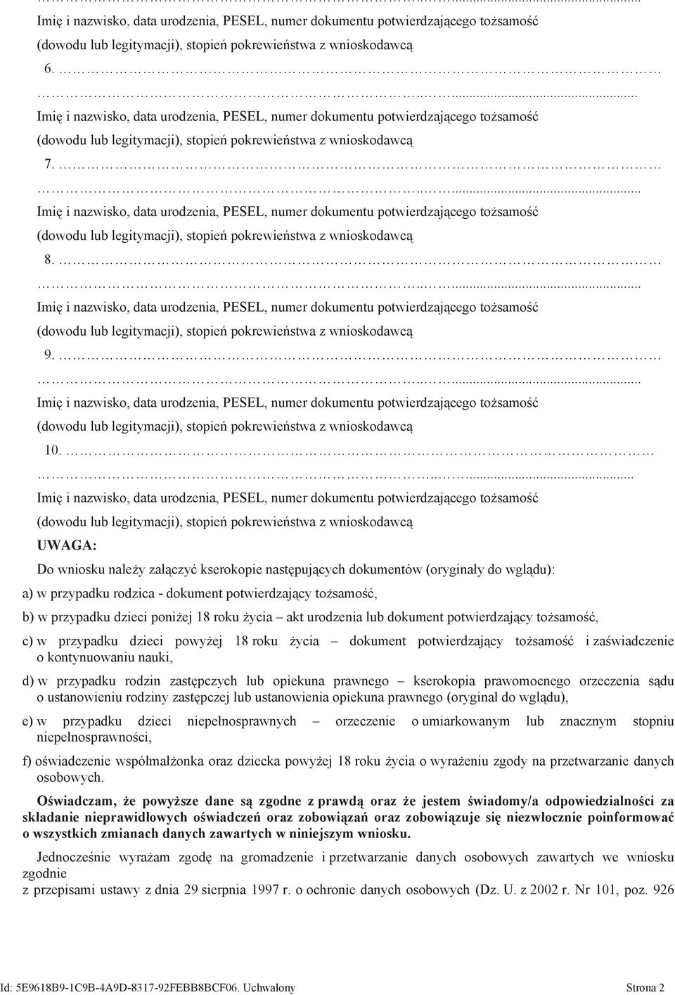 cy to$samo#% i za#wiadczenie o kontynuowaniu nauki, d) w przypadku rodzin zast"pczych lub opiekuna prawnego kserokopia prawomocnego orzeczenia s!