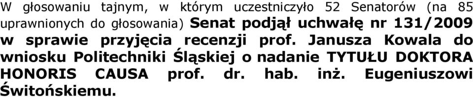 przyjęcia recenzji prof.