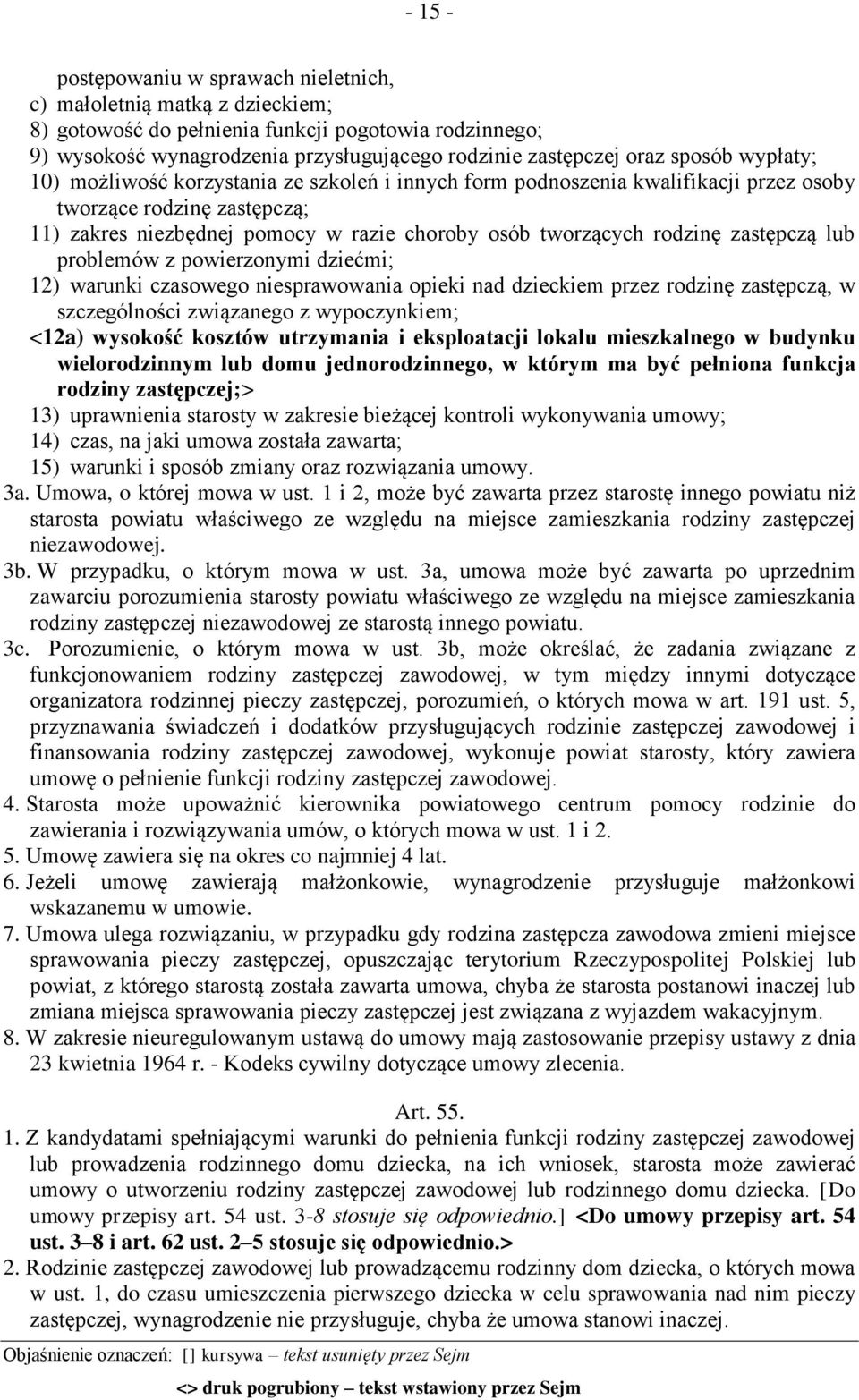 rodzinę zastępczą lub problemów z powierzonymi dziećmi; 12) warunki czasowego niesprawowania opieki nad dzieckiem przez rodzinę zastępczą, w szczególności związanego z wypoczynkiem; <12a) wysokość