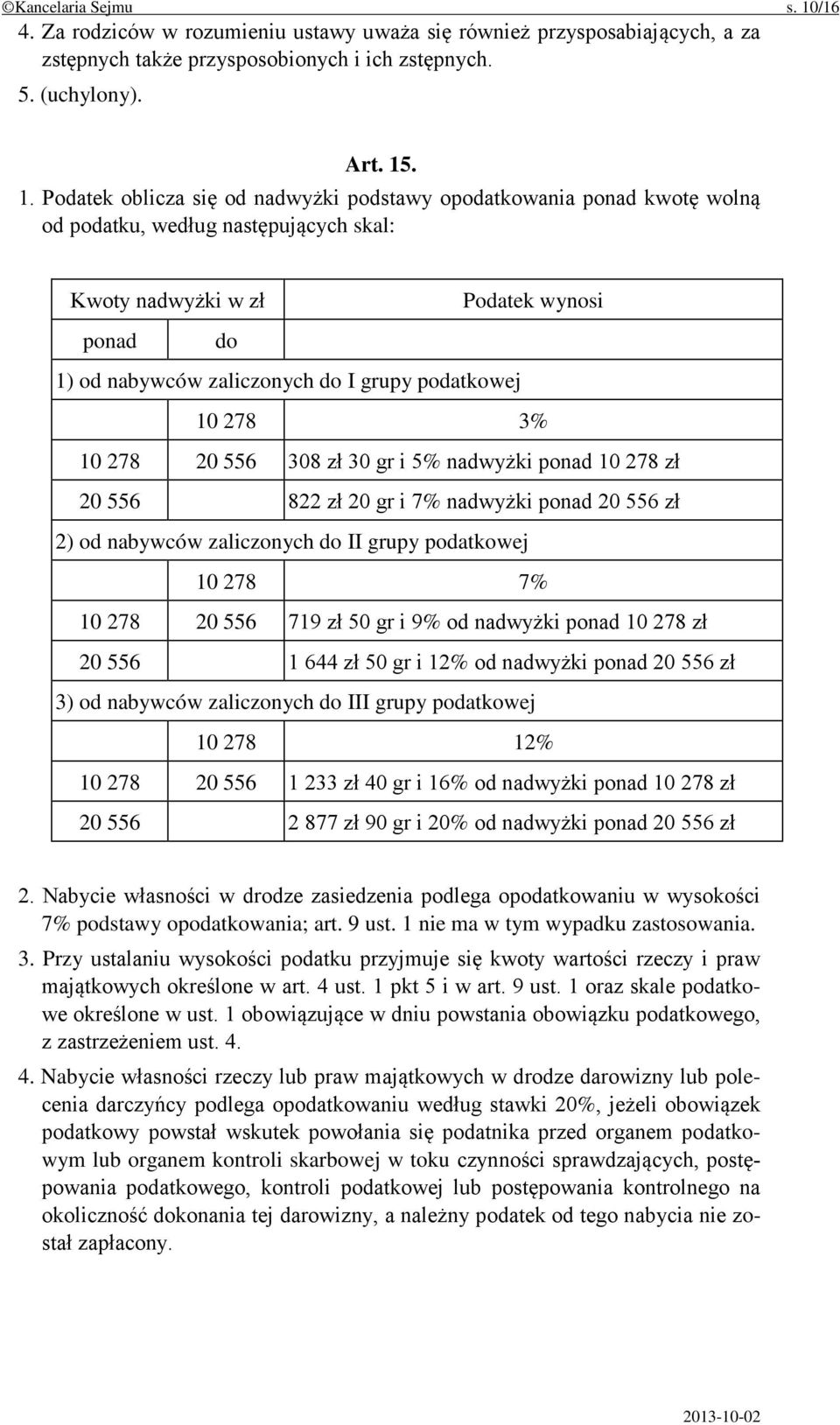 . 1. Podatek oblicza się od nadwyżki podstawy opodatkowania ponad kwotę wolną od podatku, według następujących skal: Kwoty nadwyżki w zł Podatek wynosi ponad do 1) od nabywców zaliczonych do I grupy