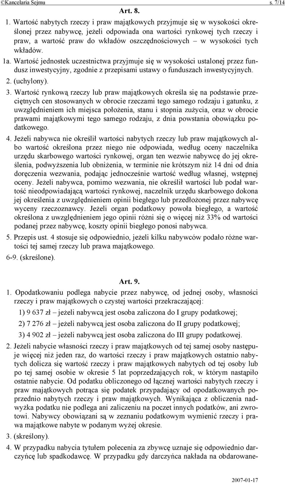 wysokości tych wkładów. 1a. Wartość jednostek uczestnictwa przyjmuje się w wysokości ustalonej przez fundusz inwestycyjny, zgodnie z przepisami ustawy o funduszach inwestycyjnych. 2. (uchylony). 3.