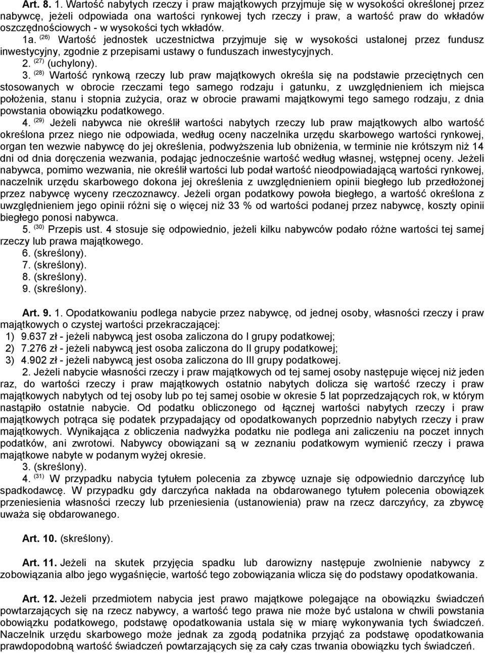 w wysokości tych wkładów. 1a. (26) Wartość jednostek uczestnictwa przyjmuje się w wysokości ustalonej przez fundusz inwestycyjny, zgodnie z przepisami ustawy o funduszach inwestycyjnych. 2.