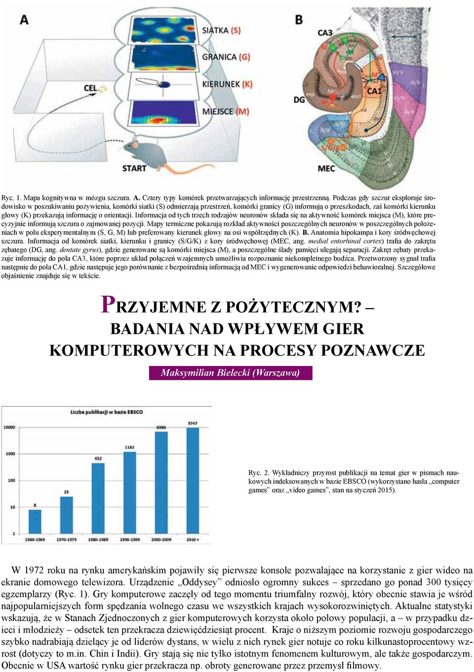 informację o orientacji. Informacja od tych trzech rodzajów neuronów składa się na aktywność komórek miejsca (M), które precyzyjnie informują szczura o zajmowanej pozycji.