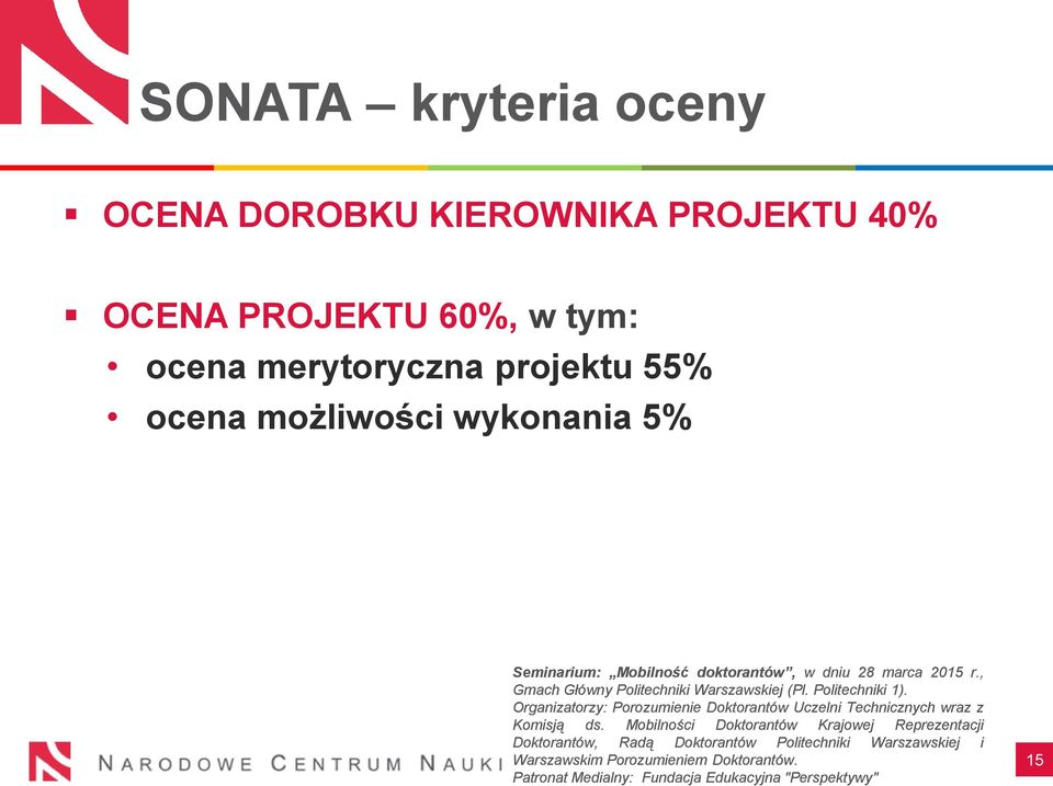 55% ocena możliwości wykonania 5% Organizatorzy: