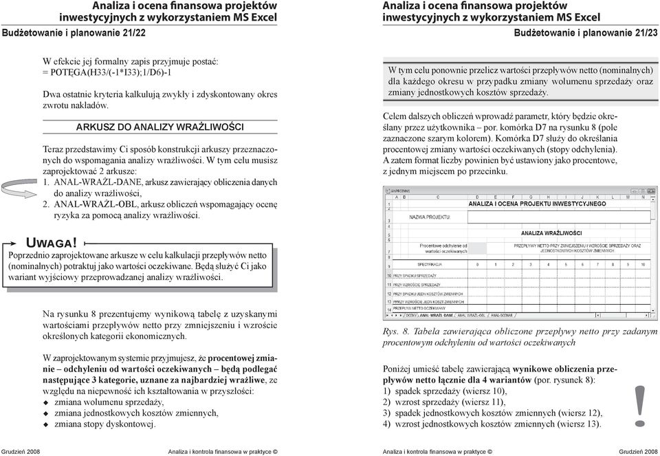 ANAL-WRAŻL-DANE, arkusz zawierający obliczenia danych do analizy wrażliwości, 2. ANAL-WRAŻL-OBL, arkusz obliczeń wspomagający ocenę ryzyka za pomocą analizy wrażliwości.