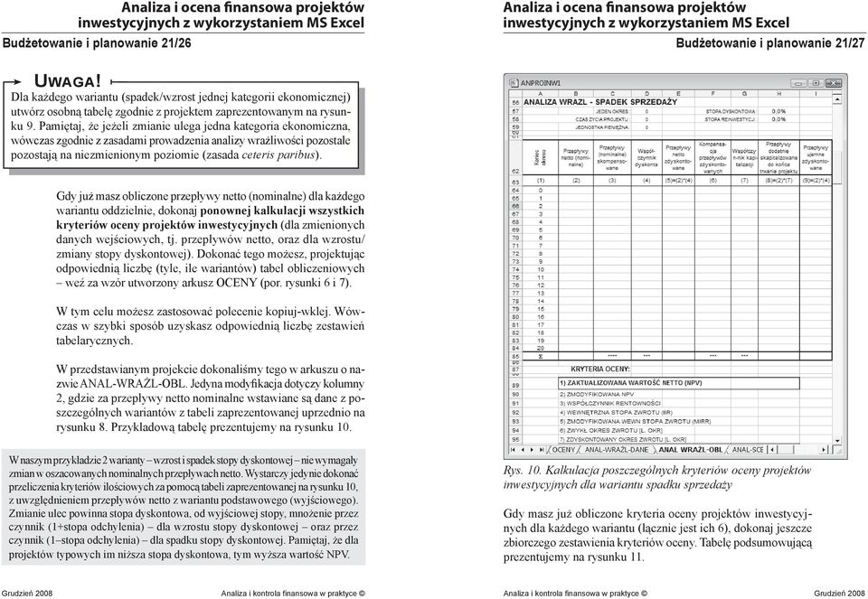 Gdy już masz obliczone przepływy netto (nominalne) dla każdego wariantu oddzielnie, dokonaj ponownej kalkulacji wszystkich kryteriów oceny projektów inwestycyjnych (dla zmienionych danych