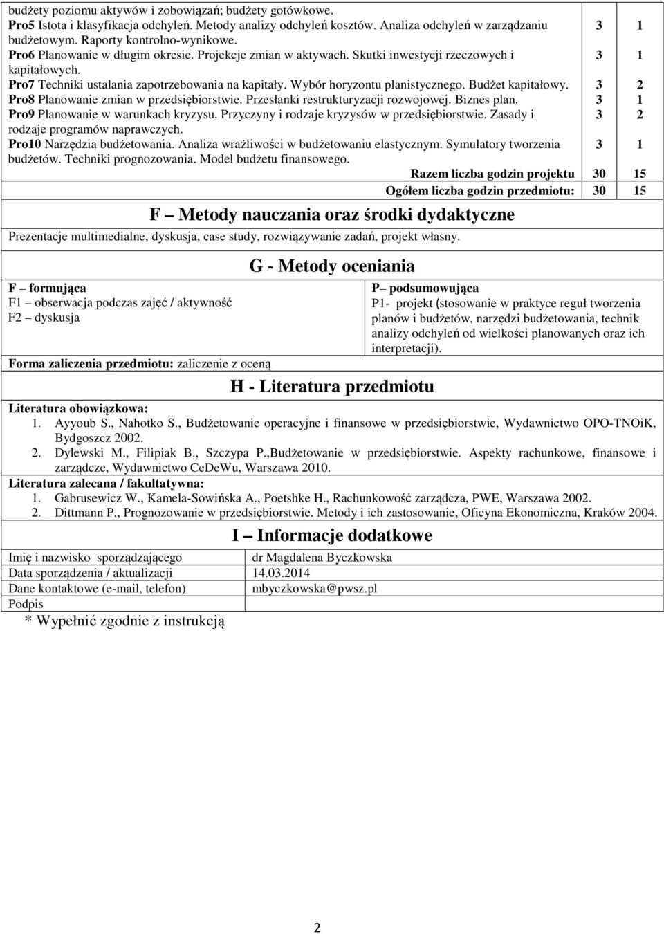 Budżet kapitałowy. Pro8 Planowanie zmian w przedsiębiorstwie. Przesłanki restrukturyzacji rozwojowej. Biznes plan. Pro9 Planowanie w warunkach kryzysu.