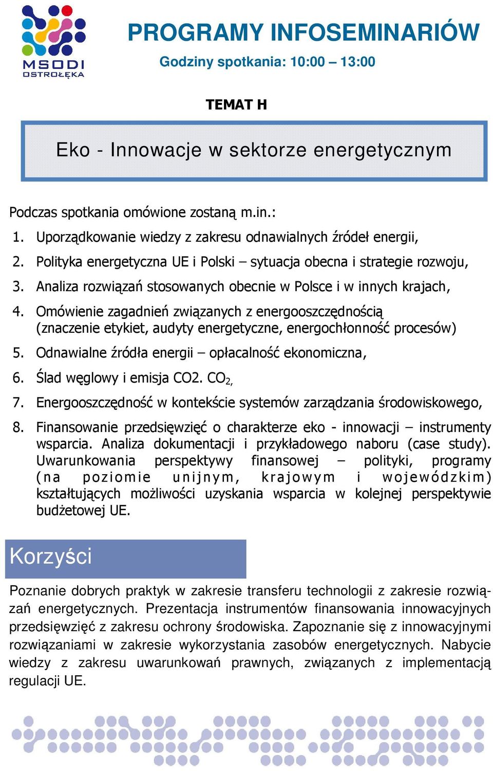 Odnawialne źródła energii opłacalność ekonomiczna, 6. Ślad węglowy i emisja CO2. CO 2, 7. Energooszczędność w kontekście systemów zarządzania środowiskowego, 8.
