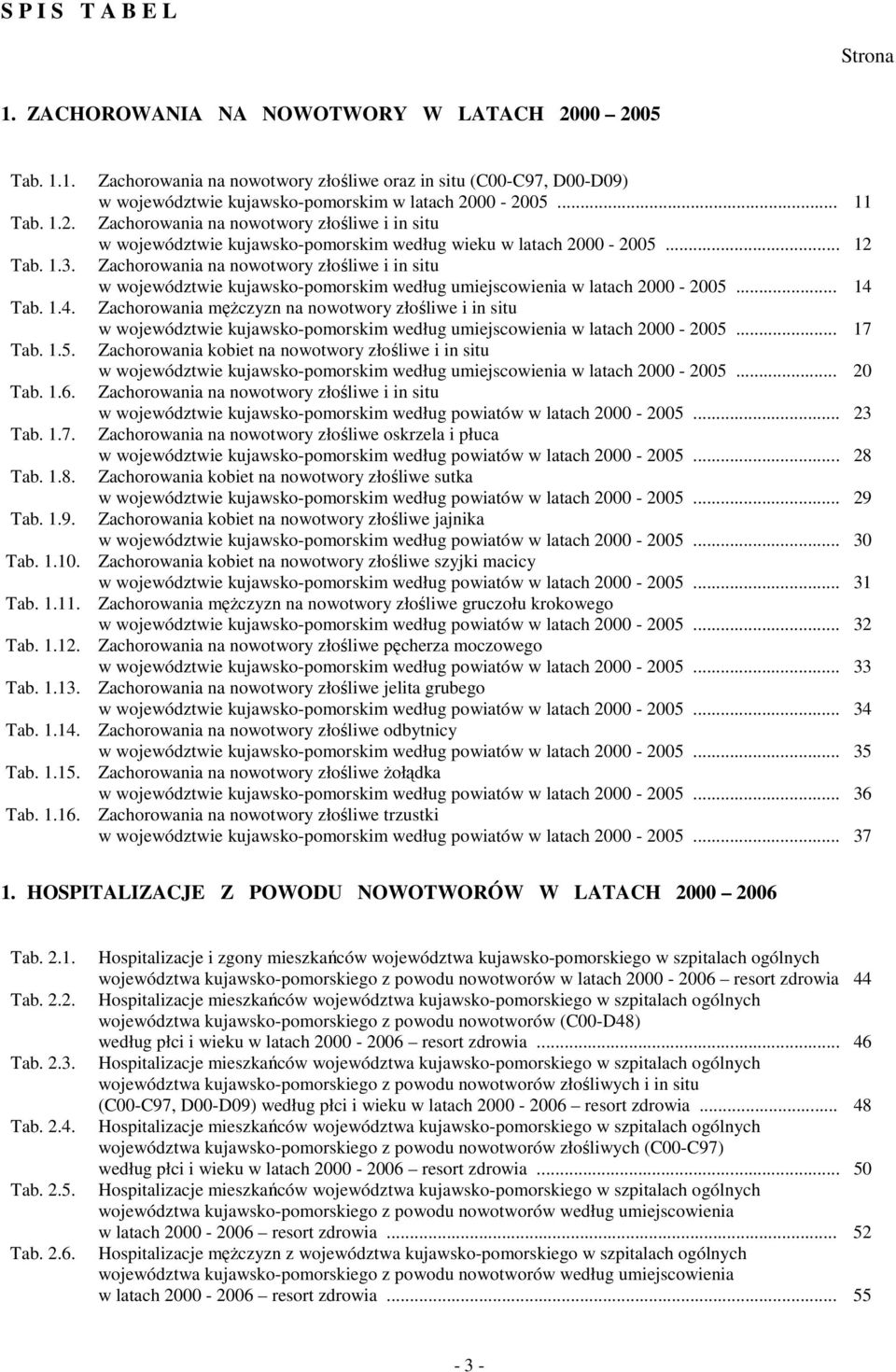 Zachorowania na nowotwory złośliwe i in situ w województwie kujawsko-pomorskim według umiejscowienia w latach 2000 -... 14 