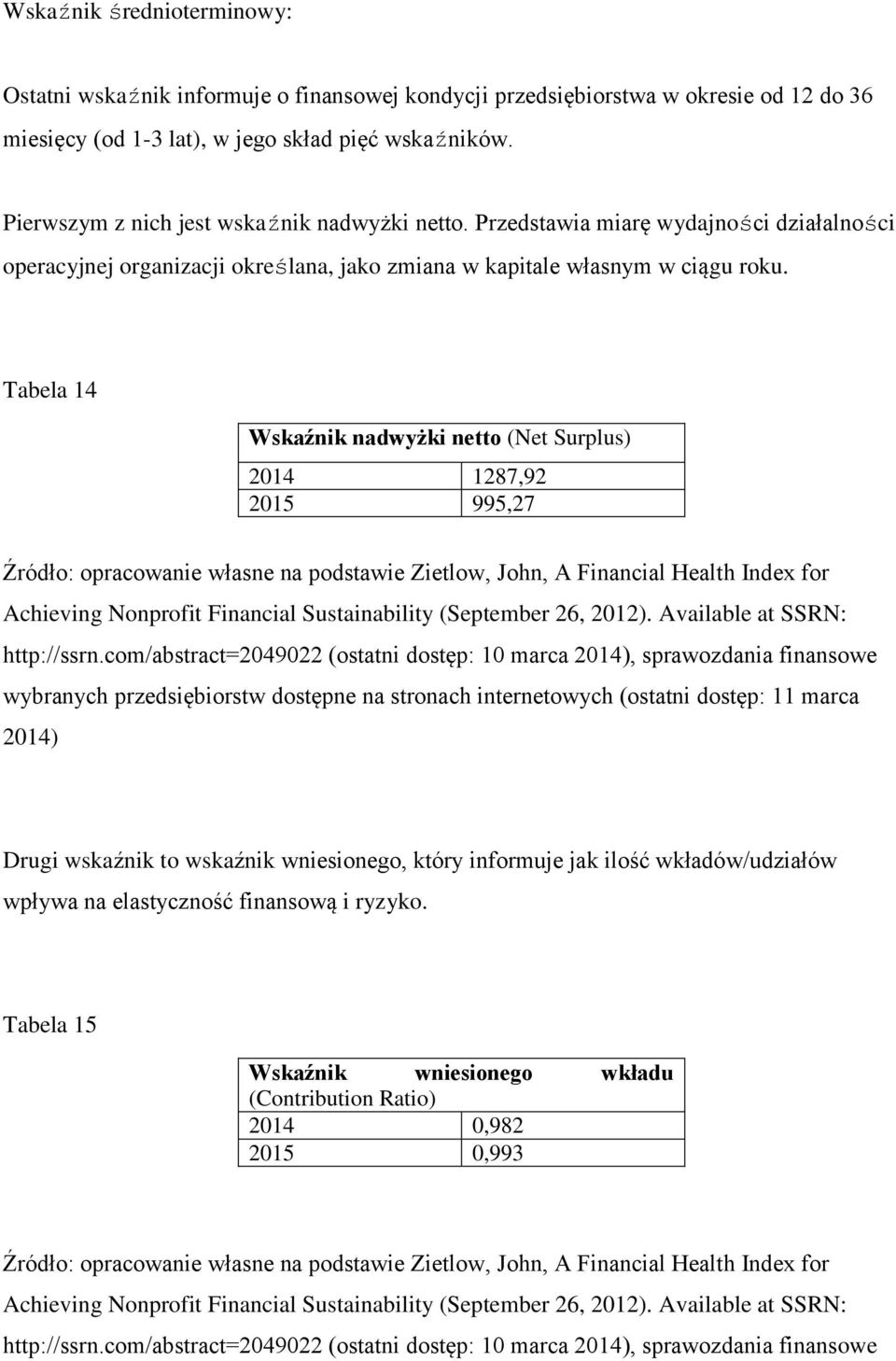 Przedstawia miarę wydajności działalności operacyjnej organizacji określana, jako zmiana w kapitale własnym w ciągu roku.