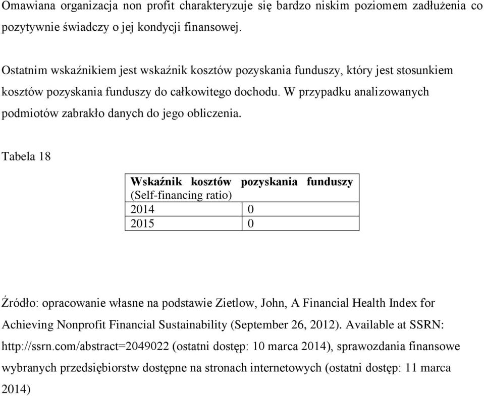 Ostatnim wskaźnikiem jest wskaźnik kosztów pozyskania funduszy, który jest stosunkiem kosztów pozyskania