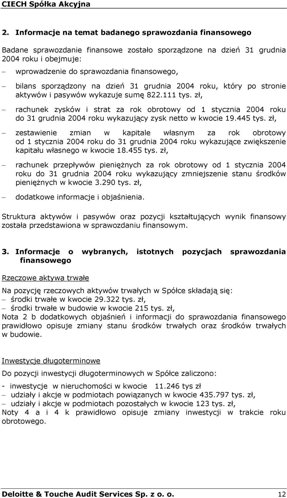 z, rachunek zysków i strat za rok obrotowy od 1 stycznia 2004 roku do 31 grudnia 2004 roku wykazujcy zysk netto w kwocie 19.445 tys.