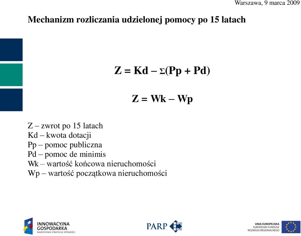 Kd kwota dotacji Pp pomoc publiczna Pd pomoc de minimis Wk