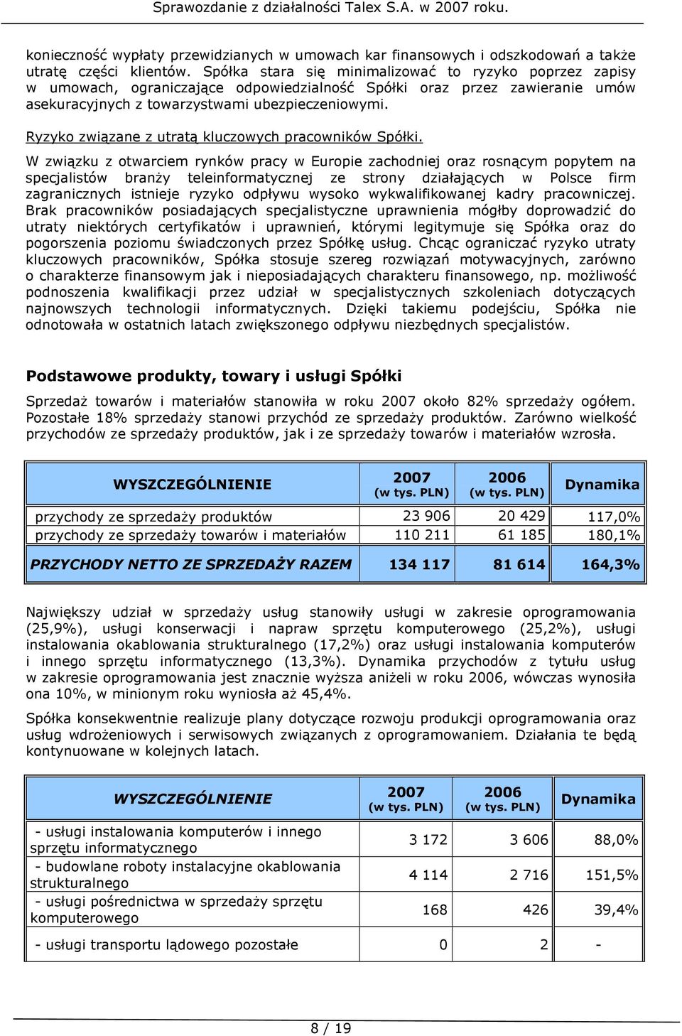 Ryzyko związane z utratą kluczowych pracowników Spółki.