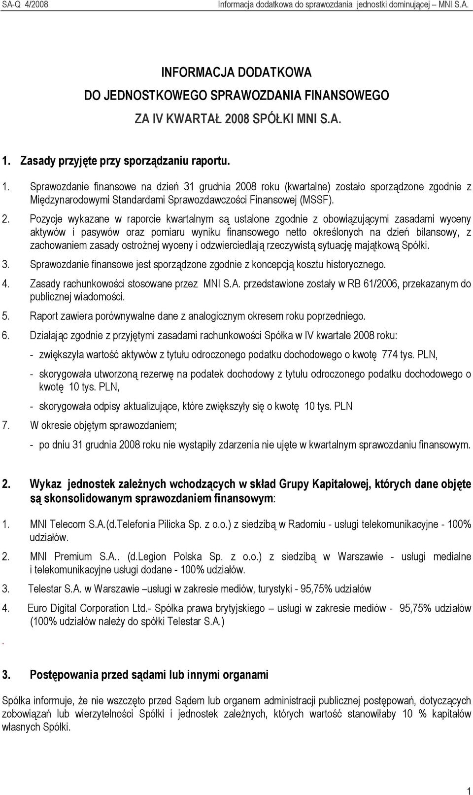 Sprawozdanie finansowe na dzień 31 grudnia 20