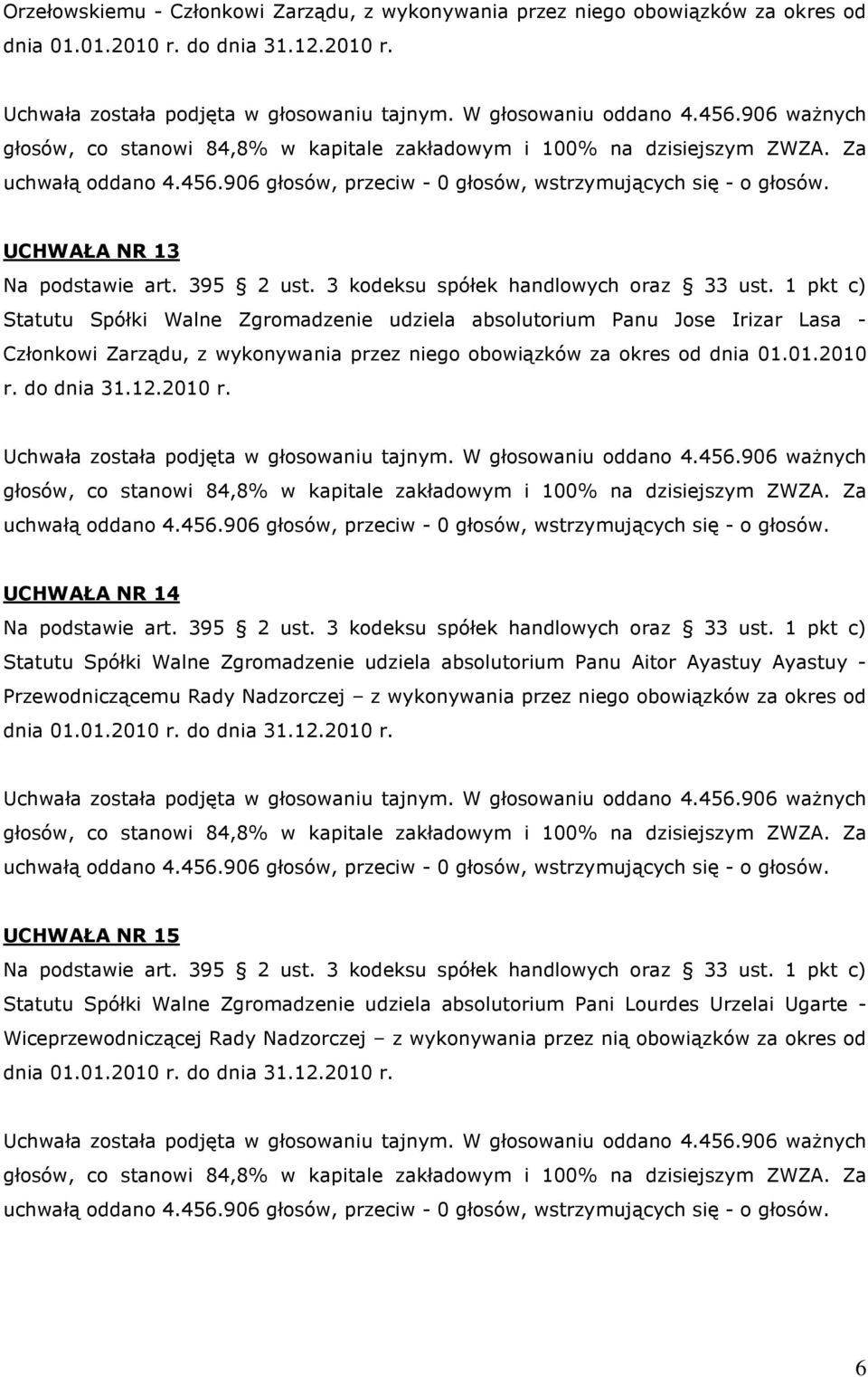 UCHWAŁA NR 13 Na podstawie art. 395 2 ust. 3 kodeksu spółek handlowych oraz 33 ust.