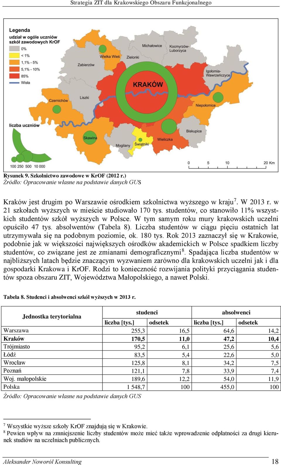 absolwentów (Tabela 8). Liczba studentów w ciągu pięciu ostatnich lat utrzymywała się na podobnym poziomie, ok. 180 tys.