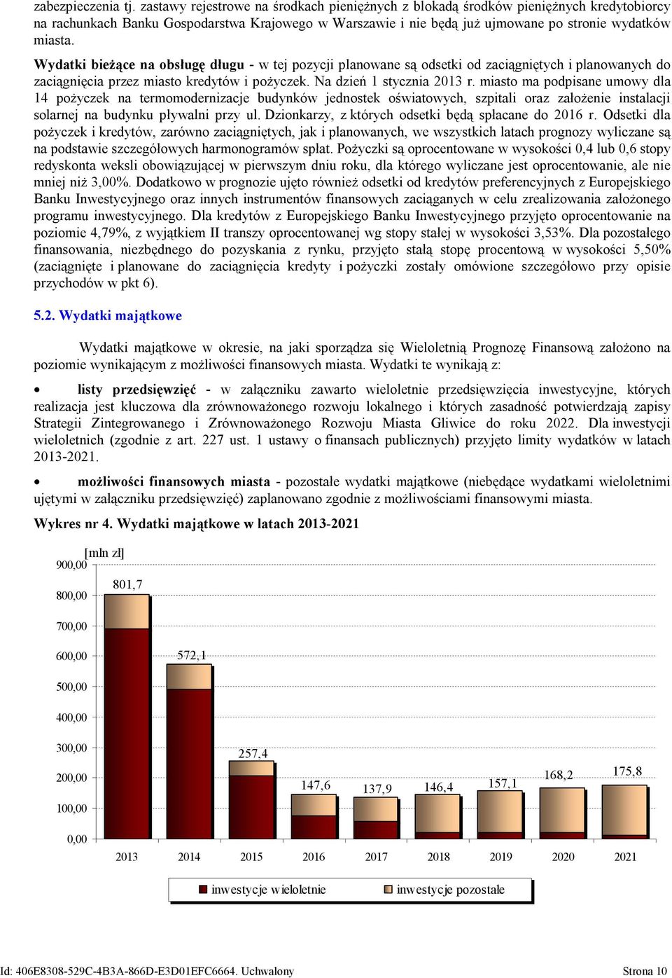 Wydatki bieżące na obsługę długu - w tej pozycji planowane są odsetki od zaciągniętych i planowanych do zaciągnięcia przez miasto kredytów i pożyczek. Na dzień 1 stycznia 2013 r.