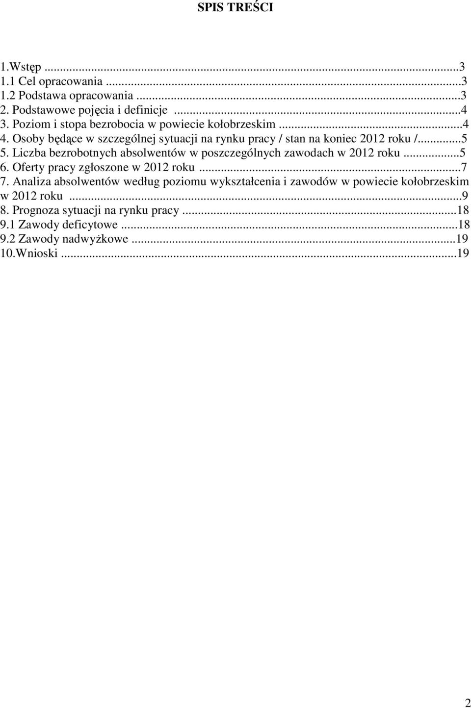 Liczba bezrobotnych absolwentów w poszczególnych zawodach w 2012 roku...5 6. Oferty pracy zgłoszone w 2012 roku...7 7.