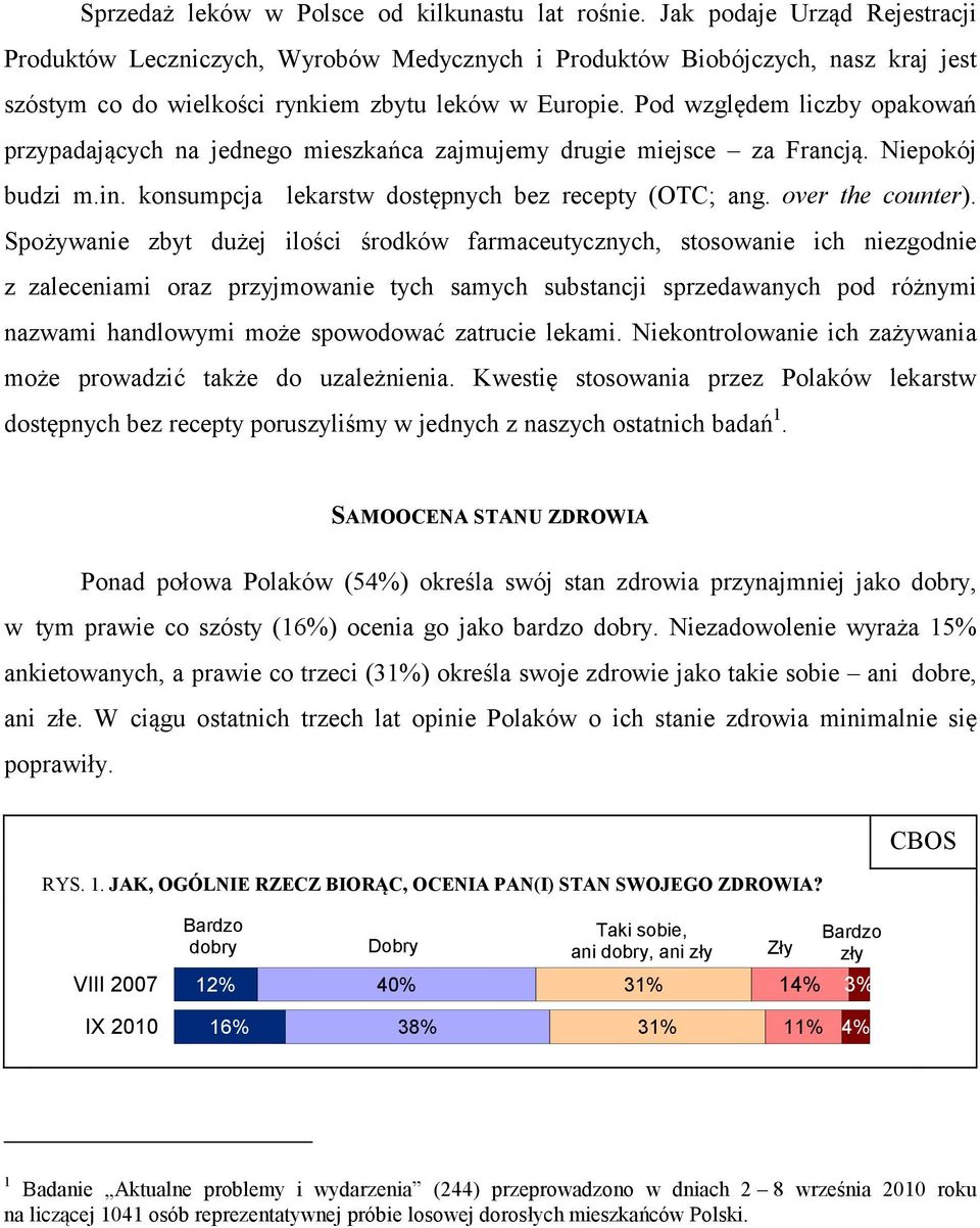 Pod względem liczby opakowań przypadających na jednego mieszkańca zajmujemy drugie miejsce za Francją. Niepokój budzi m.in. konsumpcja lekarstw dostępnych bez recepty (OTC; ang. over the counter).