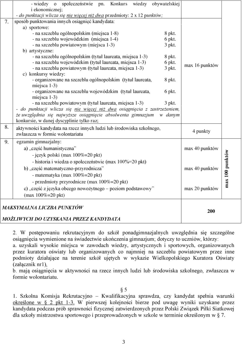 na szczeblu ogólnopolskim (tytuł laureata, miejsca 1-3) - na szczeblu wojewódzkim (tytuł laureata, miejsca 1-3) - na szczeblu powiatowym (tytuł laureata, miejsca 1-3) c) konkursy wiedzy: -