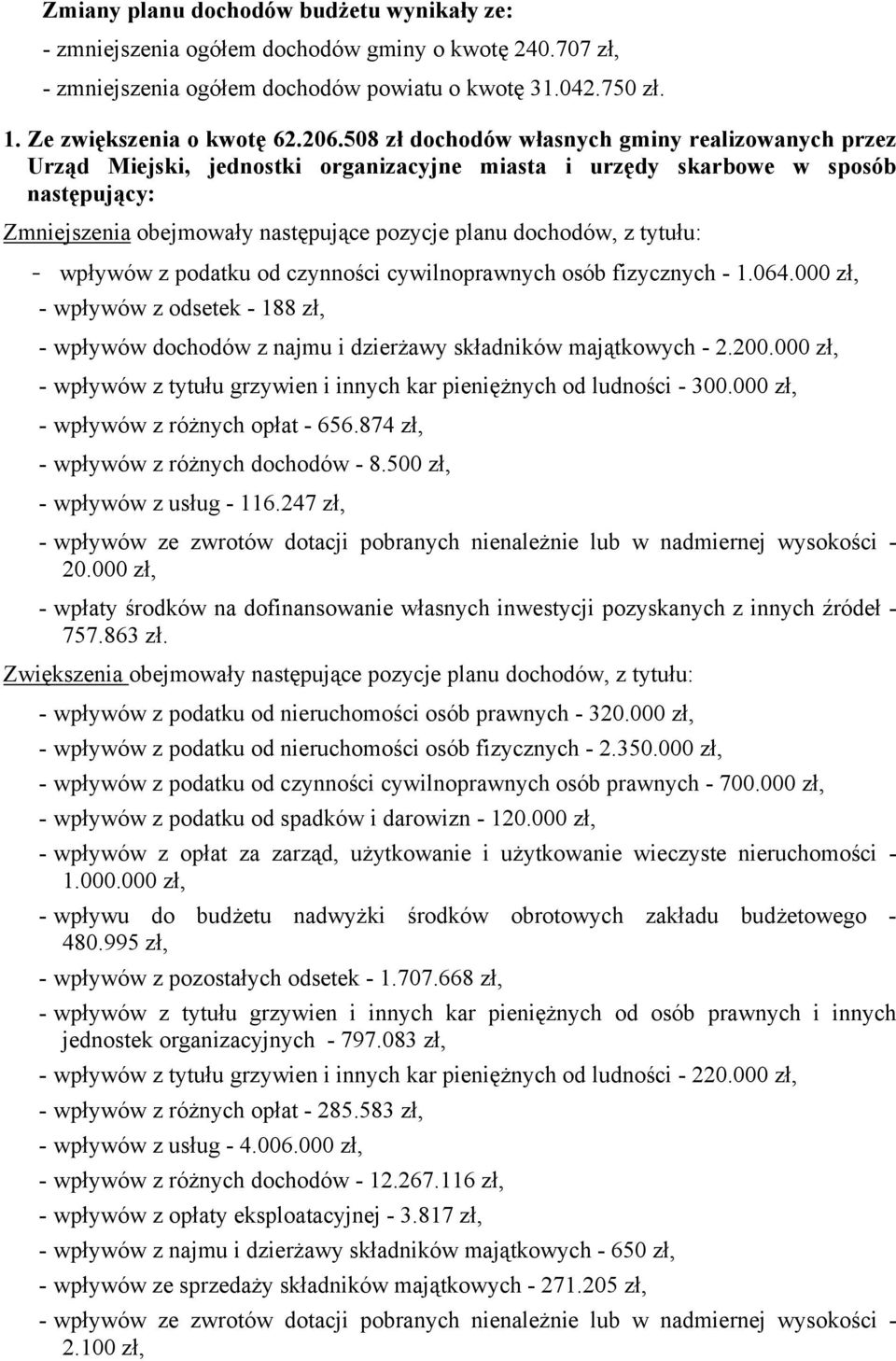 tytułu: - wpływów z podatku od czynności cywilnoprawnych osób fizycznych - 1.064.000 zł, - wpływów z odsetek - 188 zł, - wpływów dochodów z najmu i dzierżawy składników majątkowych - 2.200.