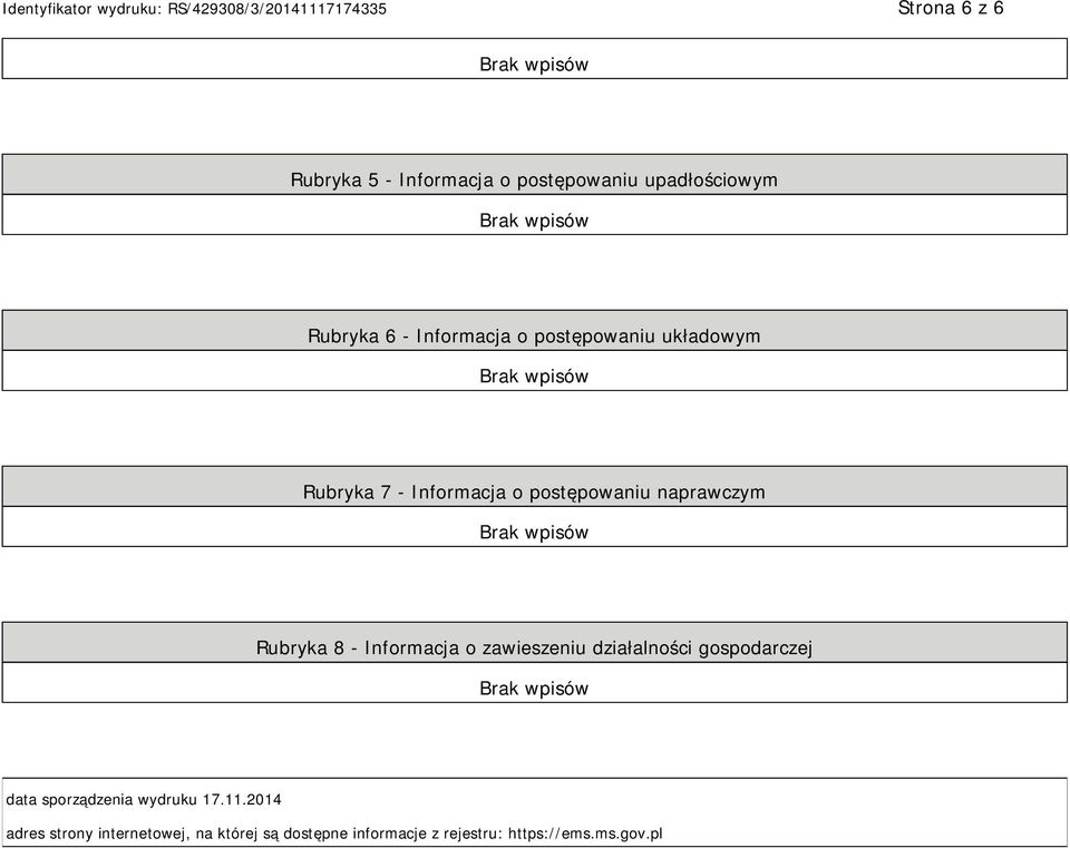 Informacja o zawieszeniu działalności gospodarczej data sporządzenia wydruku 17.11.