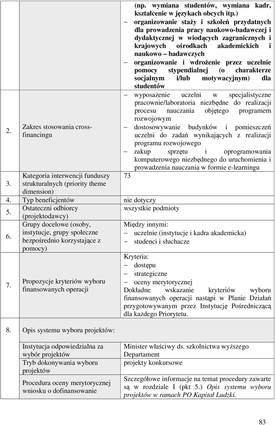 wymiana studentów, wymiana kadr, kształcenie w językach obcych itp.