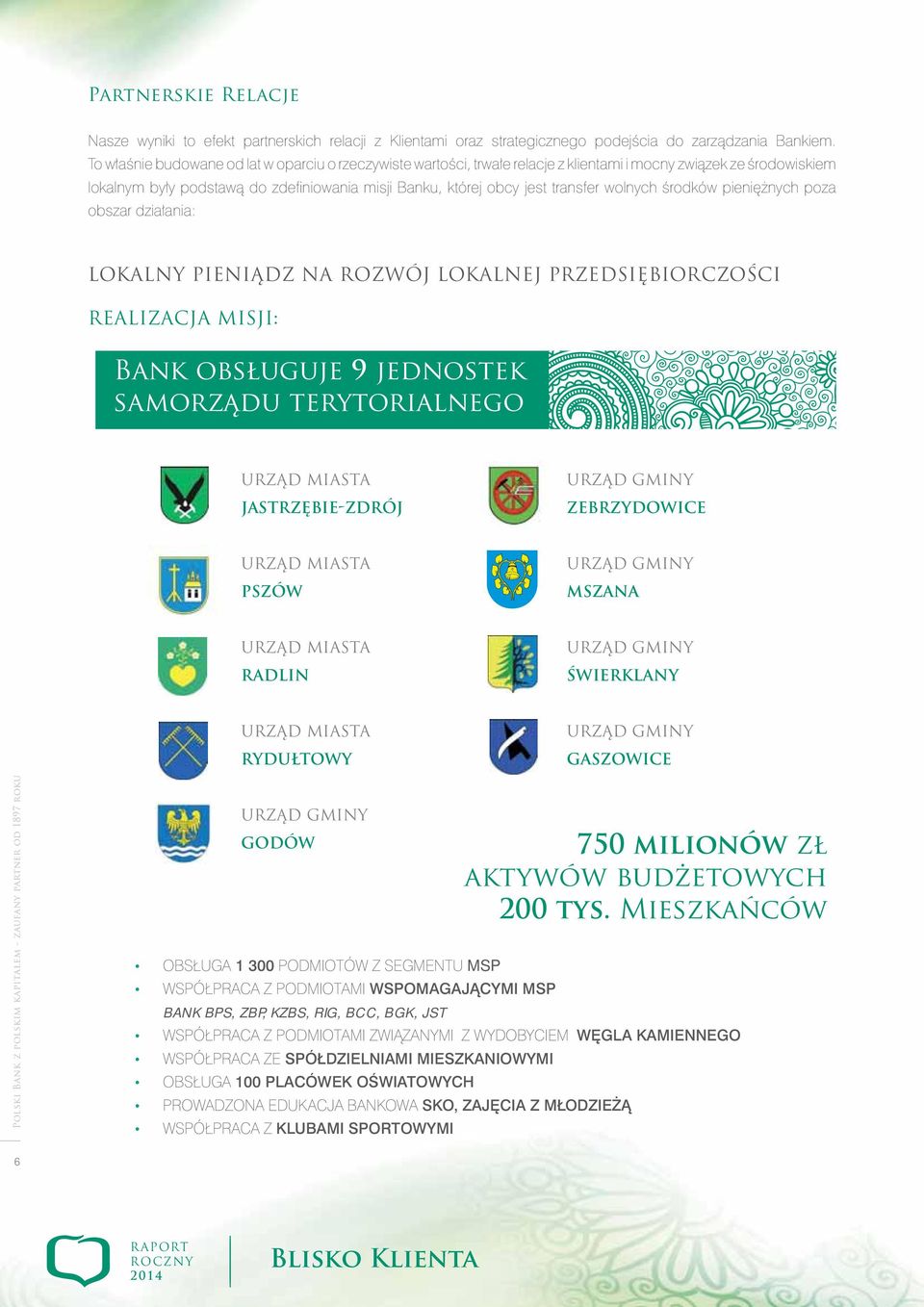 URZĄD GMINY ŚWIERKLANY URZĄD MIASTA RYDUŁTOWY URZĄD GMINY GASZOWICE Polski Bank z polskim kapitałem zaufany partner od 1897 roku