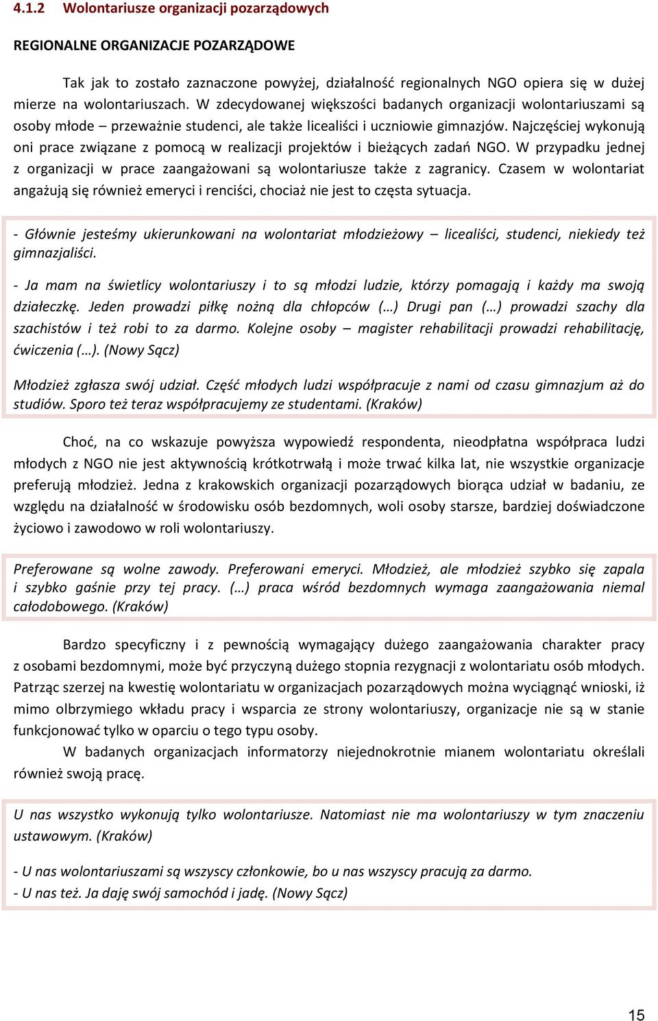 Najczęściej wykonują oni prace związane z pomocą w realizacji projektów i bieżących zadao NGO. W przypadku jednej z organizacji w prace zaangażowani są wolontariusze także z zagranicy.