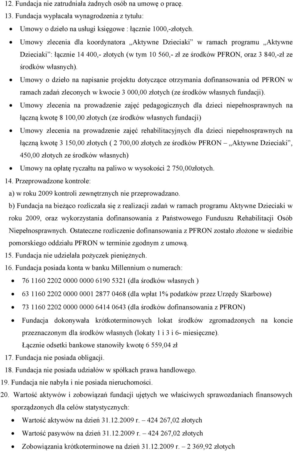 Umowy o dzieło na napisanie projektu dotyczące otrzymania dofinansowania od PFRON w ramach zadań zleconych w kwocie 3 000,00 złotych (ze środków własnych fundacji).