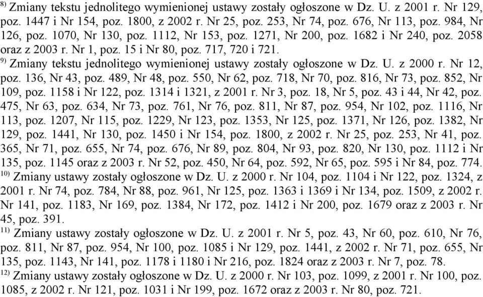 9) Zmiany tekstu jednolitego wymienionej ustawy zostały ogłoszone w Dz. U. z 2000 r. Nr 12, poz. 136, Nr 43, poz. 489, Nr 48, poz. 550, Nr 62, poz. 718, Nr 70, poz. 816, Nr 73, poz. 852, Nr 109, poz.