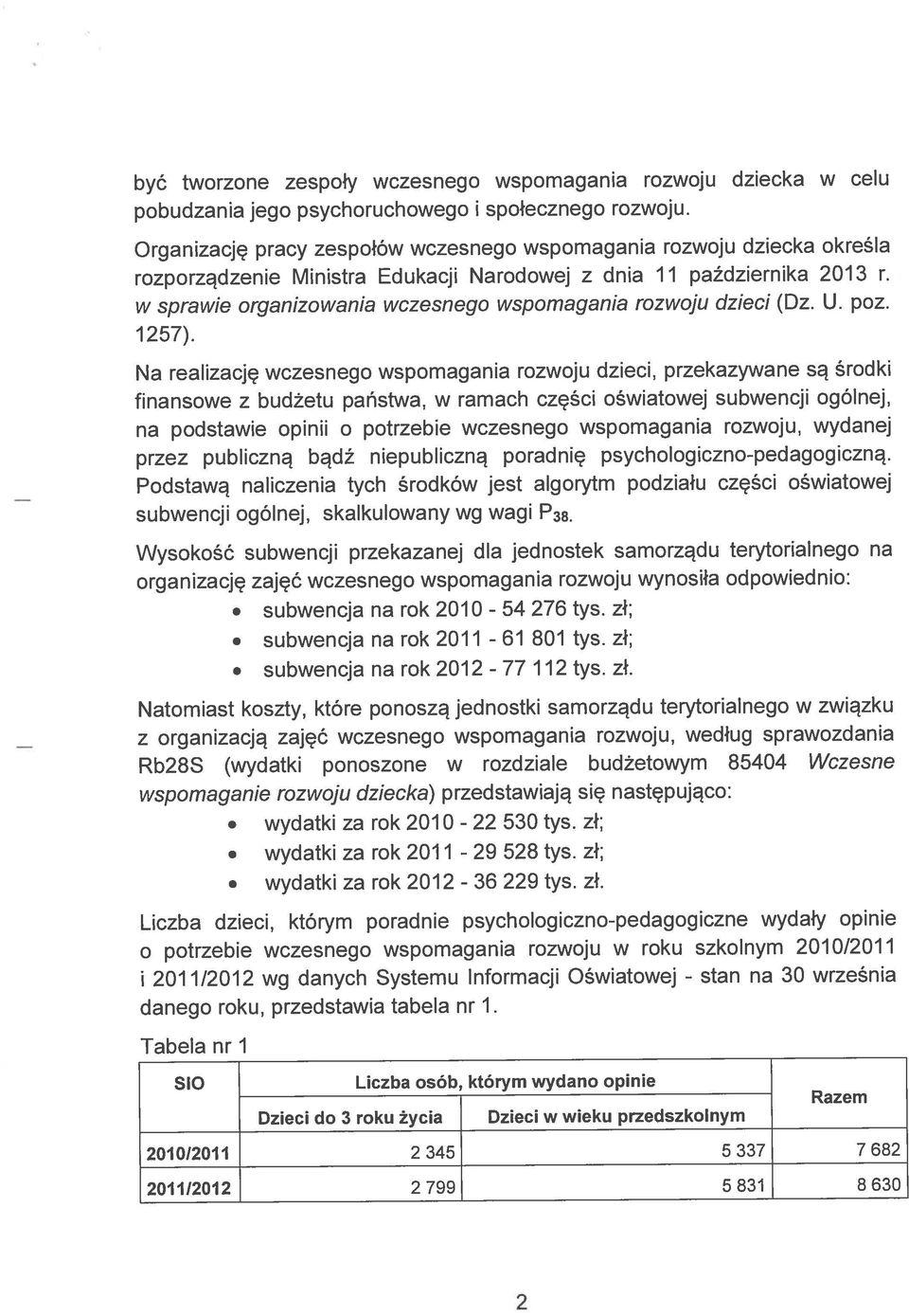 dziecka w celu w sprawie organizowania wczesnego wspomagania rozwoju dzieci (Dz. U. poz. pobudzania jego psychoruchowego i społecznego rozwoju. subwencji ogólnej, skalkulowany wg wagi P38.