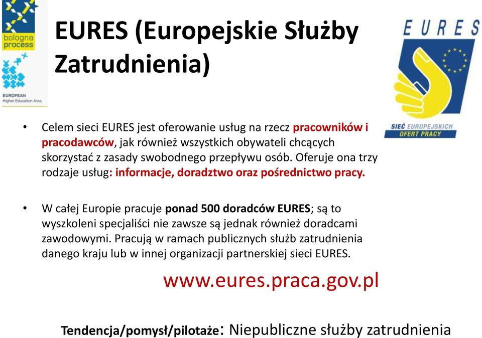 W całej Europie pracuje ponad 500 doradców EURES; są to wyszkoleni specjaliści nie zawsze są jednak również doradcami zawodowymi.