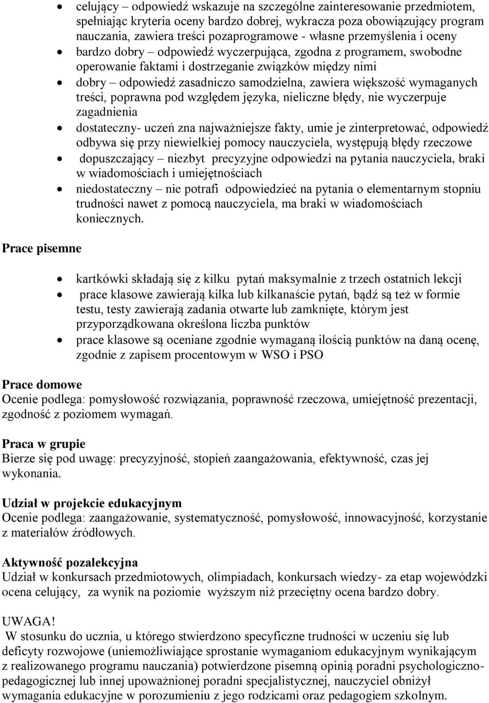 wymaganych treści, poprawna pod względem języka, nieliczne błędy, nie wyczerpuje zagadnienia dostateczny- uczeń zna najważniejsze fakty, umie je zinterpretować, odpowiedź odbywa się przy niewielkiej