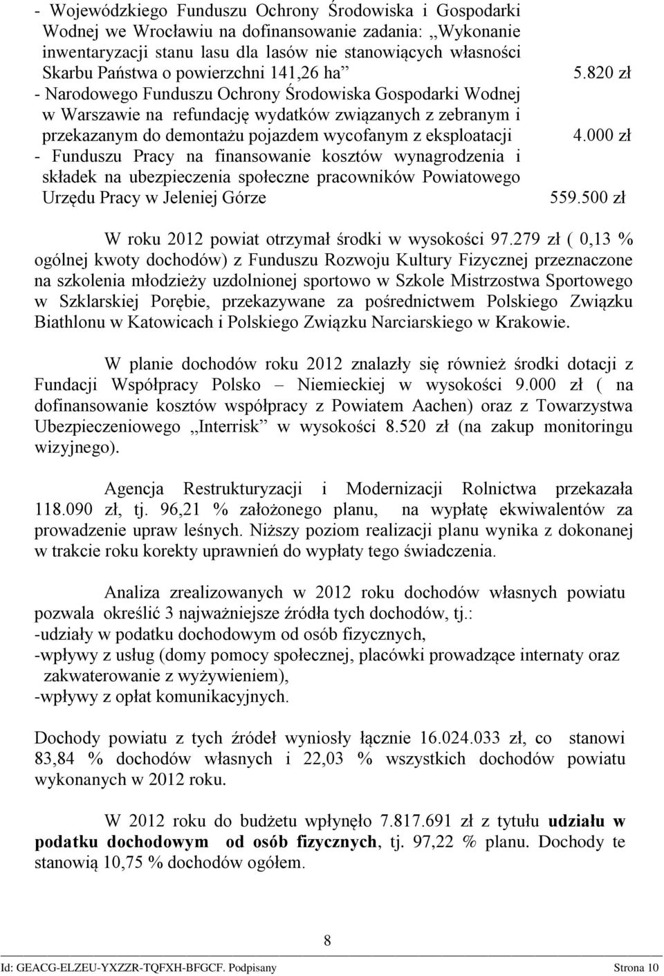 - Funduszu Pracy na finansowanie kosztów wynagrodzenia i składek na ubezpieczenia społeczne pracowników Powiatowego Urzędu Pracy w Jeleniej Górze 5.820 zł 4.000 zł 559.