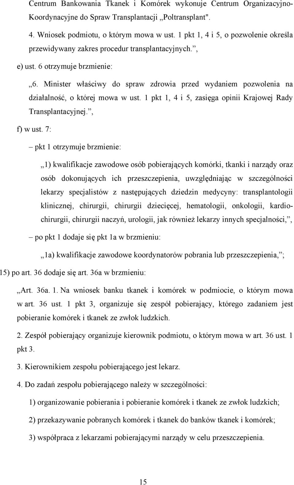 Minister właściwy do spraw zdrowia przed wydaniem pozwolenia na działalność, o której mowa w ust. 1 pkt 1, 4 i 5, zasięga opinii Krajowej Rady Transplantacyjnej., f) w ust.