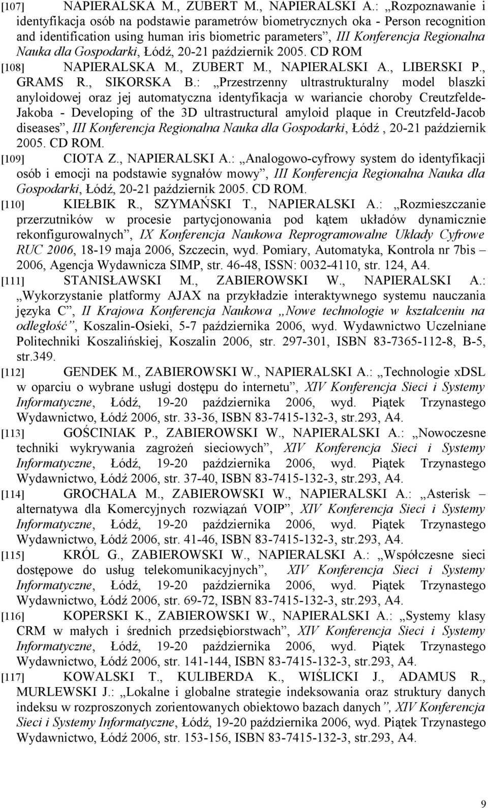 Gospodarki, Łódź, 20-21 październik 2005. CD ROM [108] NAPIERALSKA M., ZUBERT M., NAPIERALSKI A., LIBERSKI P., GRAMS R., SIKORSKA B.