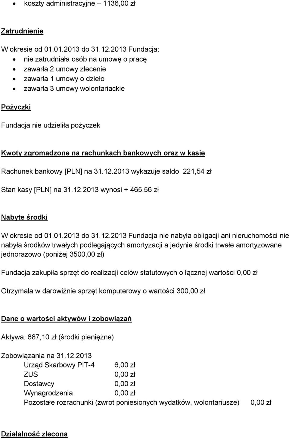 rachunkach bankowych oraz w kasie Rachunek bankowy [PLN] na 31.12.