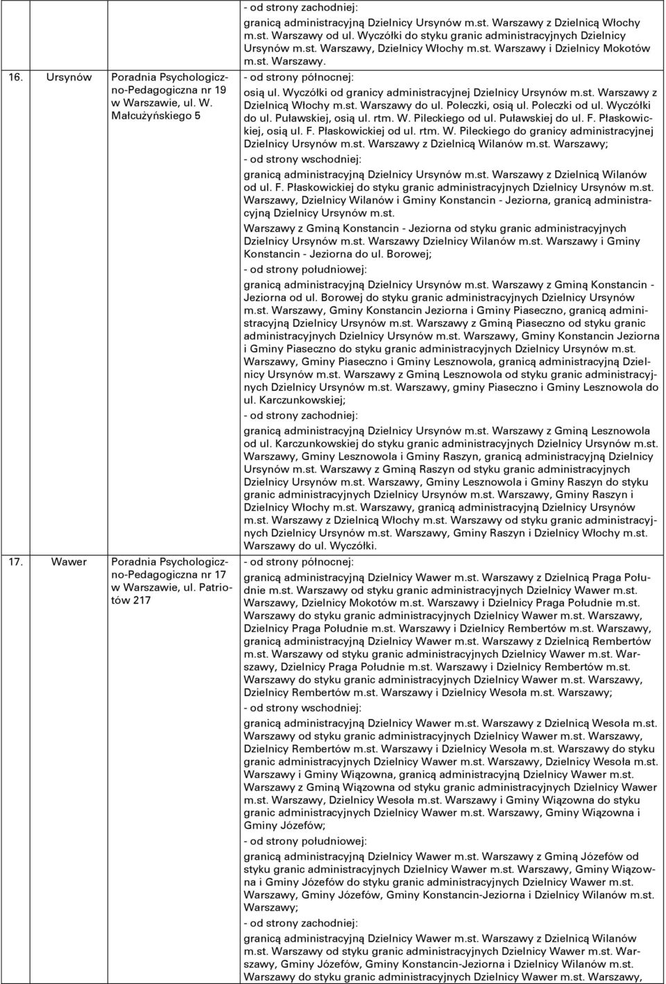 st. Warszawy i Dzielnicy Mokotów m.st. Warszawy. osią ul. Wyczółki od granicy administracyjnej Dzielnicy Ursynów m.st. Warszawy z Dzielnicą Włochy m.st. Warszawy do ul. Poleczki, osią ul.